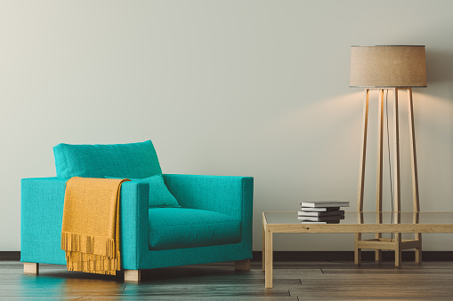 3D render image of interior design. Scandinavian style living room.